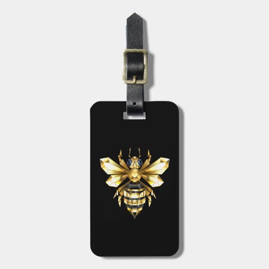 ブラックフェイクにゴールドフォイルのロゴBee多角形 ラゲッジタグ (正面縦)