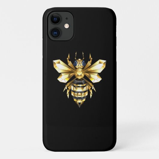 ブラックフェイクにゴールドフォイルのロゴBee多角形 Case-Mate iPhoneケース (裏面)