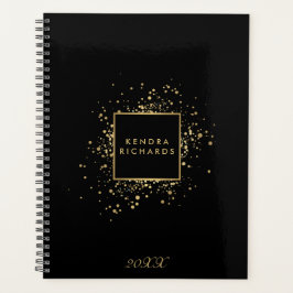 ブラックフェイクアポイントメント上の散乱金ゴールド紙吹雪 プランナー手帳