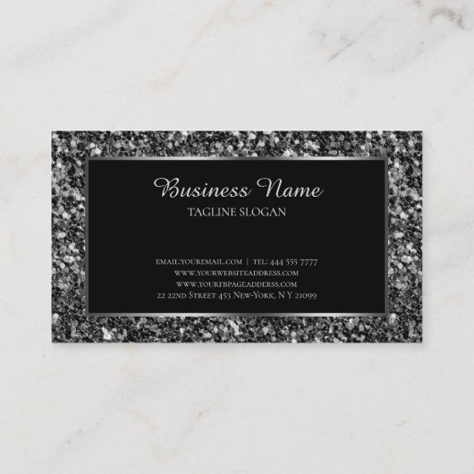 ブラックフェイクグリッターシルバーフレーム 名刺 (裏面)