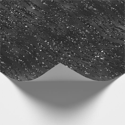 ブラックフェイクグリッター縞模様 ラッピングペーパー (角)