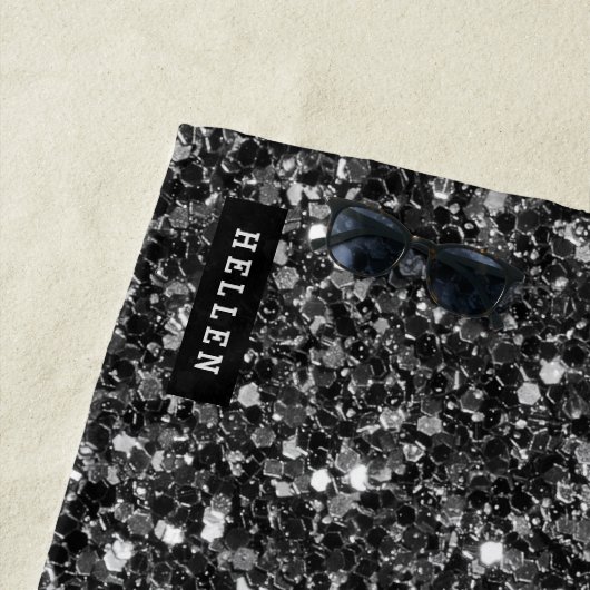 ブラックフェイクグリッター ビーチタオル (インサイチュ)