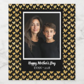 ブラックフェイクゴールドフォイルハート母の日 ワインラベル (シングルラベル)