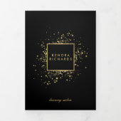 ブラックフェイクパンフレットに散在する金ゴールド紙吹雪 三つ折りカード (カバー)