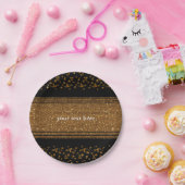 ブラックフェイクブラシ金ゴールドグリッターパーティープレート ペーパープレート (パーティー)