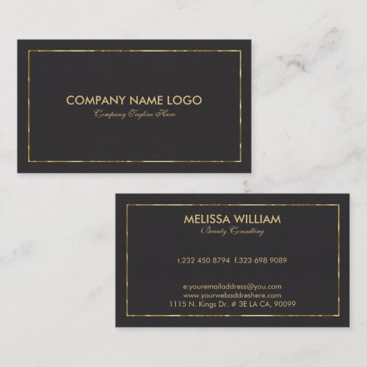 ブラックフェイクレザーと金ゴールド縁ど 名刺 (正面/裏面)