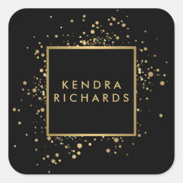 ブラックフェイク上の散乱金ゴールドモダン紙吹雪 スクエアシール