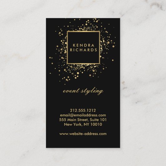 ブラックフェイク上の散乱金ゴールドモダン紙吹雪 名刺 (裏面)