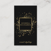 ブラックフェイク上の散乱金ゴールドモダン紙吹雪 名刺 (正面)