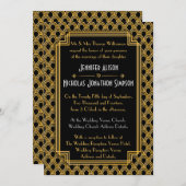 ブラックフェイク金ゴールドアールデコファ結婚ンの 招待状 (正面/裏面)