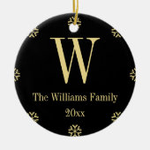 ブラックフェイク金ゴールドカスタムモノグラム名クリスマス セラミックオーナメント (正面)