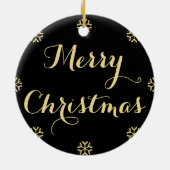 ブラックフェイク金ゴールドカスタムモノグラム名クリスマス セラミックオーナメント (裏面)