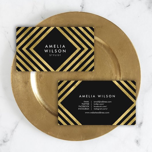 ブラックフェイク金ゴールドスタイリストソーシャルメディエレガントア 名刺