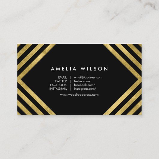 ブラックフェイク金ゴールドスタイリストソーシャルメディエレガントア 名刺 (裏面)