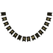 ブラックフェイク金ゴールドスターズハッピーニューイヤーイブパーティー バンティングフラッグ (全)