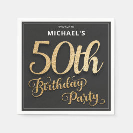 ブラックフェイク金ゴールドホイカスタムルエレガント50誕生日 スタンダードカクテルナプキン
