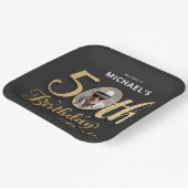 ブラックフェイク金ゴールドホイカスタムル写真第50誕生日 ペーパープレート (傾斜あり)