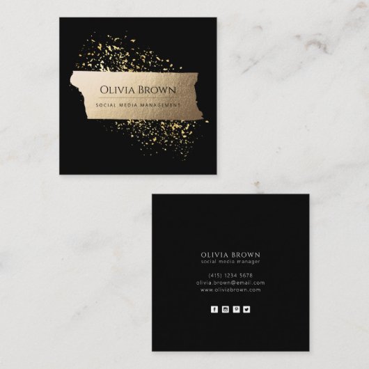 ブラックフェイク金ゴールドミニマリストプロフェッショナル スクエア名刺 (正面/裏面)