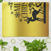 ブラックフェイク金ゴールドメリークリスマスキッチンハンドタオル キッチンタオル (折り畳み)