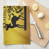 ブラックフェイク金ゴールドメリークリスマスキッチンハンドタオル キッチンタオル (四つ折り)