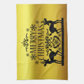 ブラックフェイク金ゴールドメリークリスマスキッチンハンドタオル キッチンタオル (縦)