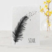 ブラックフェザーと鳥の卒業 カード (黄色い花)