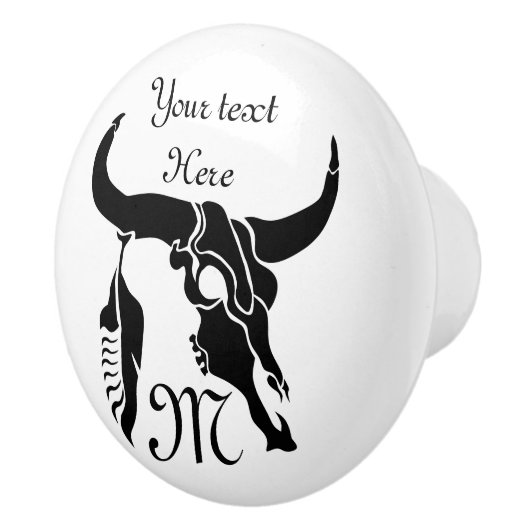 ブラックフェザー付きTribal Longhornブルスカル セラミックノブ (右)