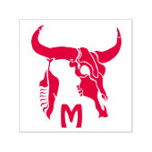 ブラックフェザー付きTribal Longhornブルスカル セルフインキングスタンプ (デザイン)