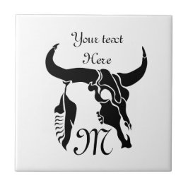 ブラックフェザー付きTribal Longhornブルスカル タイル