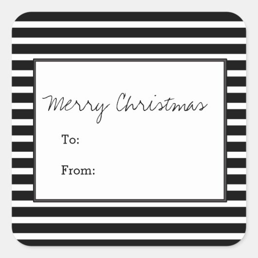 ブラックフェスティバルストライプズホリデーステッカー スクエアシール (正面)