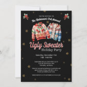 ブラックフェスティバル年間醜いセーターのクリスマスパーティー 招待状 (正面)