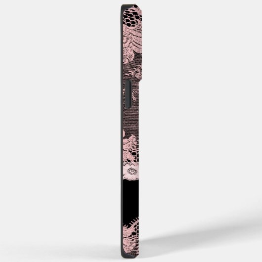 ブラックフェミニンに縁取られたピンクレースイニシャル Case-Mate iPhoneケース (裏面 / 右)