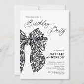 ブラックフェミニンフローラレースボウバースデーパーティー 招待状 (正面)