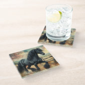 ブラックフェレジアンホースパスチュアフ素朴ェンス ガラスコースター (アングル)