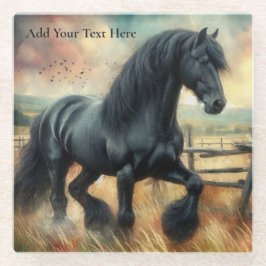 ブラックフェレジアンホースパスチュアフ素朴ェンス ガラスコースター