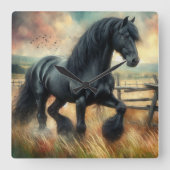 ブラックフェレジアンホースパスチュアフ素朴ェンス スクエア壁時計 (正面)