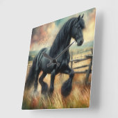 ブラックフェレジアンホースパスチュアフ素朴ェンス スクエア壁時計 (傾斜)