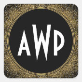 ブラックフォイルおよびゴールドフォイルアールデコ結婚式の引き出物 スクエアシール (正面)