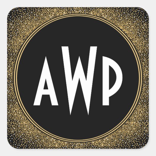 ブラックフォイルおよびゴールドフォイルアールデコ結婚式の引き出物 スクエアシール (正面)