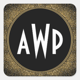 ブラックフォイルおよびゴールドフォイルアールデコ結婚式の引き出物 スクエアシール