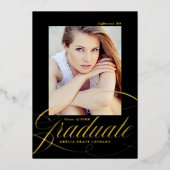 ブラックフォイルとゴールドフォイルのスクリプトの卒業発表 箔招待状 (正面)