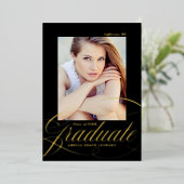 ブラックフォイルとゴールドフォイルのスクリプトの卒業発表 箔招待状 (立ち正面)