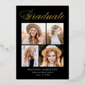 ブラックフォイルとゴールドフォイルのスクリプトの卒業発表 箔招待状 (正面)