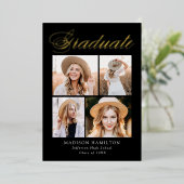 ブラックフォイルとゴールドフォイルのスクリプトの卒業発表 箔招待状 (立ち正面)