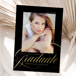 ブラックフォイルとゴールドフォイルのスクリプトの卒業発表 箔招待状