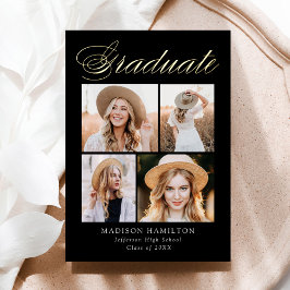 ブラックフォイルとゴールドフォイルのスクリプトの卒業発表 箔招待状