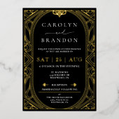 ブラックフォイルエレガントアールデコ結婚ズ 箔招待状 (正面)