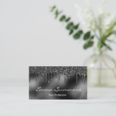 ブラックフォイルグリッタードリップメタルカスタマイズドエレガントリ 名刺 (スタンド正面)