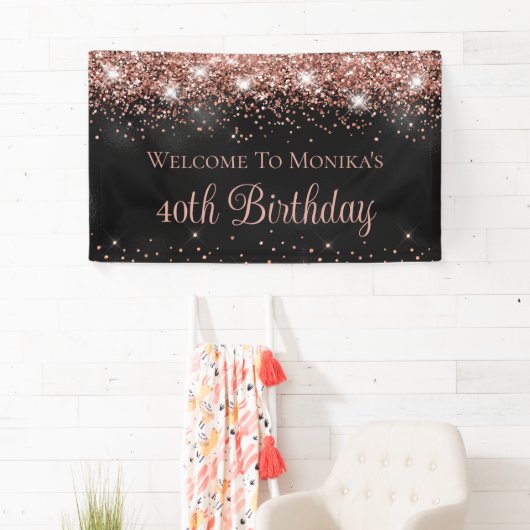 ブラックフォイルバラ金ゴールドグリッター40th誕生日へようこそ 横断幕 (インサイチュ)