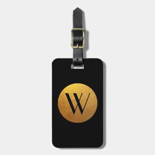 ブラックフォイル効果円モノグラム ラゲッジタグ (正面縦)